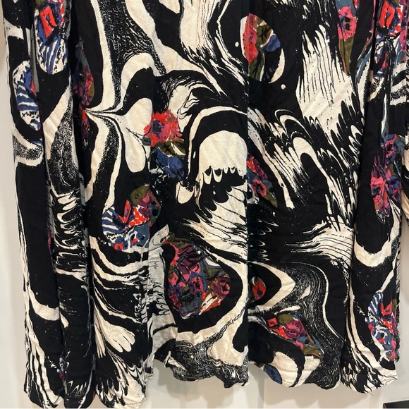 Free People Black Print Drift Away Tunic Mini Dress Sz Small Cold Shoulder Flowy - Picture 6 of 13